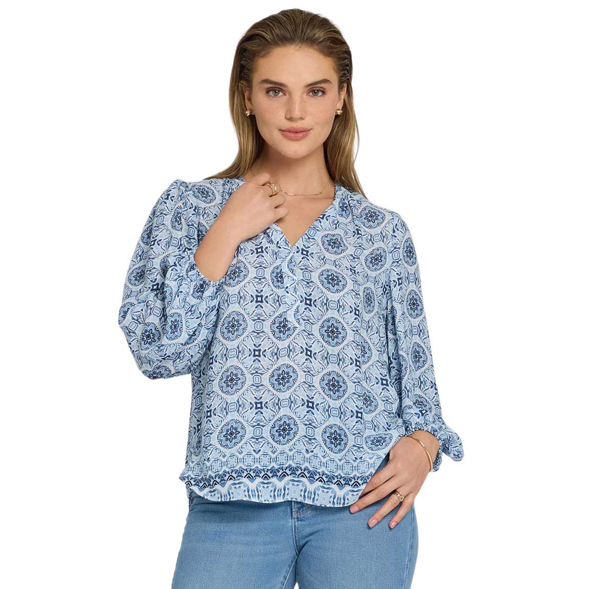 NYDJ Puff Sleeve Popover Blouse